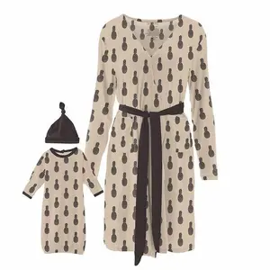Women's Print Bamboo Maternity/Nursing Robe & Layette Gown Set - Burlap Pineapples