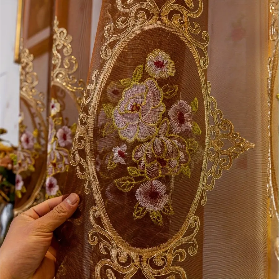 1pc Embroidered Rose Pattern Window Curtains, Transparent Rod Pocket Curtains for Seasonal Decoration, Suitable for Home Decor in Bedrooms, Living Rooms, Dining Rooms, Kitchens, Balconies, And More