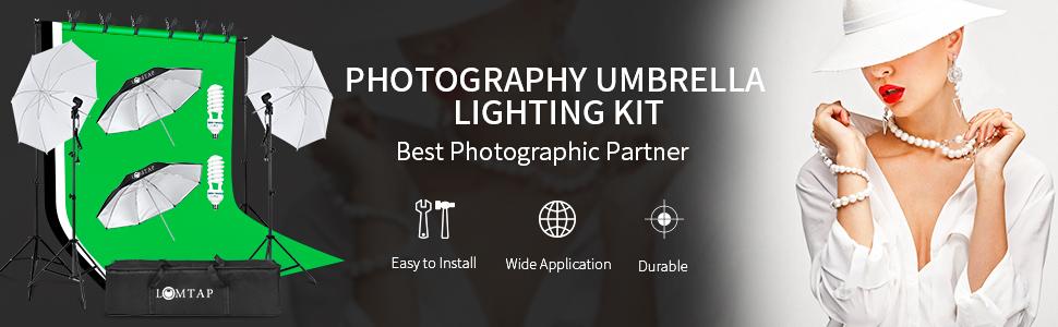 Photography Lighting, 6.5ft x 10ft Backdrop Stand and Umbrellas Continuous Lighting Kit for Photo Studio Product, Portrait and Video Shoot Photography