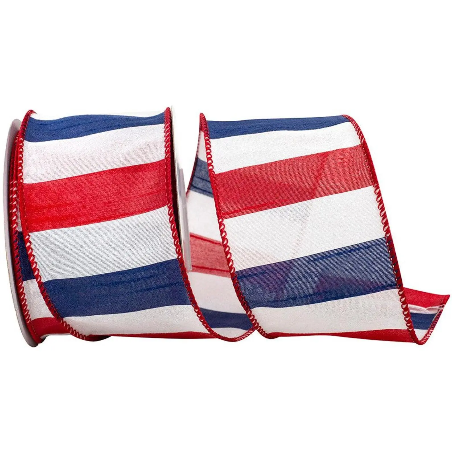 American Dupioni Bar Wired Ribbon - Red, White & Blue | 2.5" Width | 10 Yard Roll