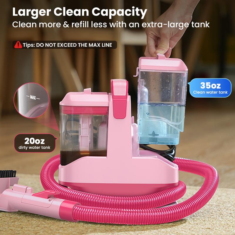 [NewYearSale!] Upholstery Carpet Vacuum Cleaner, 18KPa Suction Spot Cleaning Machine for Pet Stains, Carpets, Sofa, Car Seats, Mattress, with 3 Multipurpose Cleaning Tools, 6'' Deep Cleaning Brush | Portable 3-in-1 Little Pink C9S