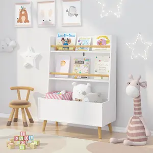 Kids Bookshelf with Book & Magazine Rack and Toy Storage Cabinet, White