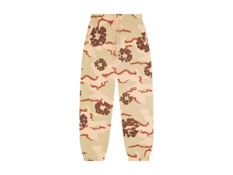 Denim Tears Desert Storm Camo Sweatpants Men's Orange — Graphic Camouflage Jogger Pants, Casual Streetwear Bottoms, Elastic Waistband, Adjustable Drawstring, Cuffed Ankles, Soft Sweatshirt Fabric, Relaxed Fit, Everyday Lounge and Casual Wear