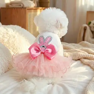Easter Bunny Rabbit Puff Skirt for Pets, Cute Princess Dress Costume for Dogs and Cats, Teddy Bichon Pomchi Small Dog Clothes