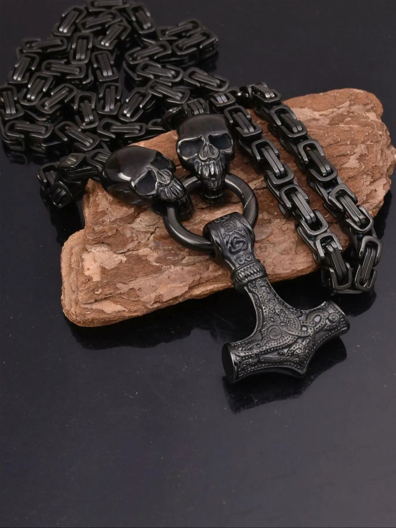 Vintage Nordic Viking Style Hammer Pendant Cuban Link Necklace, Cuban Link Design, Punk Style Stainless Steel Jewelry for Party, Daily Decor, Jewelry for Birthday Gift, Gothic Jewelry
