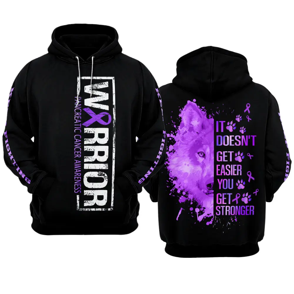 Pancreatic Cancer Warrior Hoodie 3D - Purple Ribbon Awareness Sweatshirt, Fighter Pullover