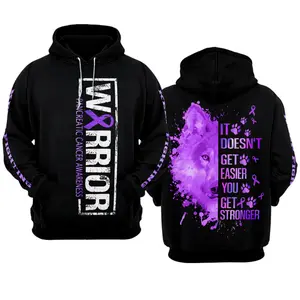 Pancreatic Cancer Warrior Hoodie 3D - Purple Ribbon Awareness Sweatshirt, Fighter Pullover