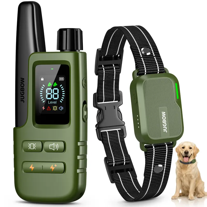 JUGBOW Adjustable Portable Rechargeable Dog Training Collar - 4500FT Range Remote, IPX8 Waterproof Nylon Behavior Aid, 4 Modes (Beep/Vibe/Boot), 2 Channels, 10 - 120 Lbs, 24.4 Inches, for Outdoor Training DT61,familyfun