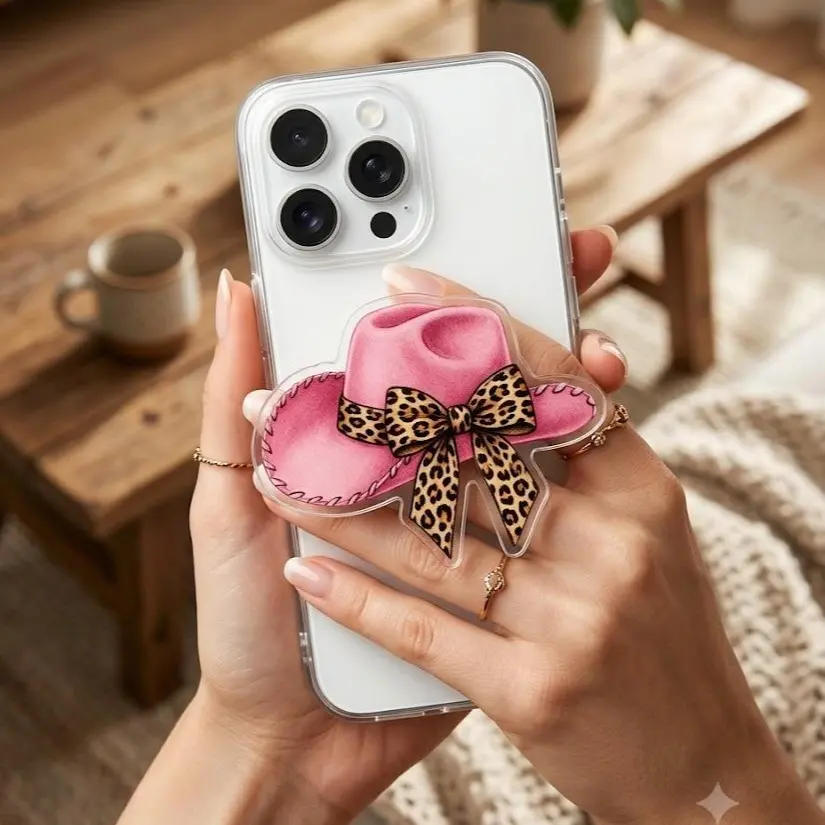Pink Cowgirl Hat MagSafe Phone Grip - 2D Magnetic Holder & Kickstand - Western Coquette Gift