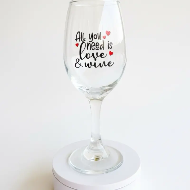 Personalized Wine Glass - "All You Need is Love & Wine" DTF Design - Elegant Glassware for Wine Lovers