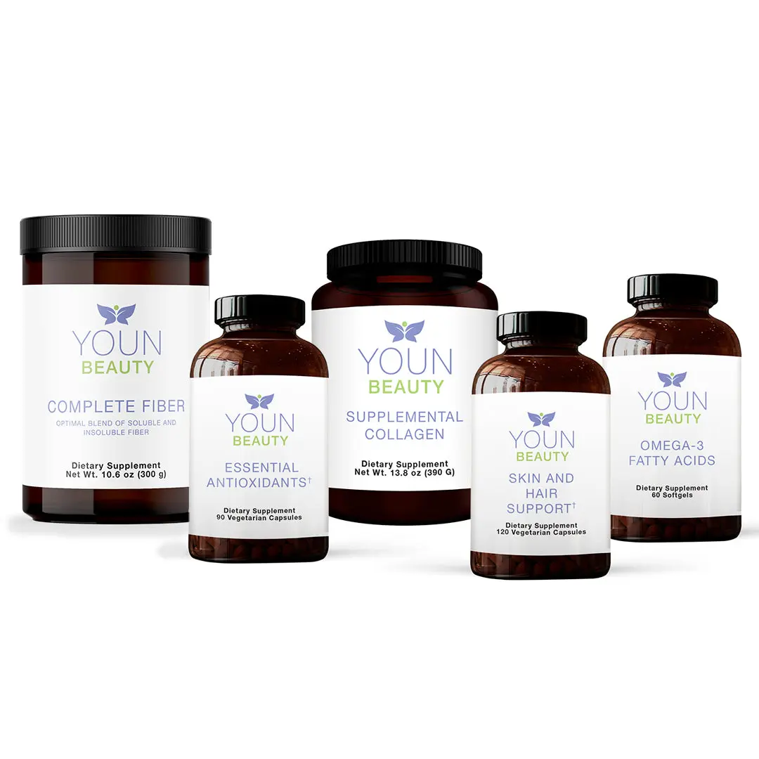 YOUN BEAUTY COMPLETE SKIN SUPPLEMENT SYSTEM contains Collagen Essential Antioxidants and Omega-3 Fatty Acids Healthcare
