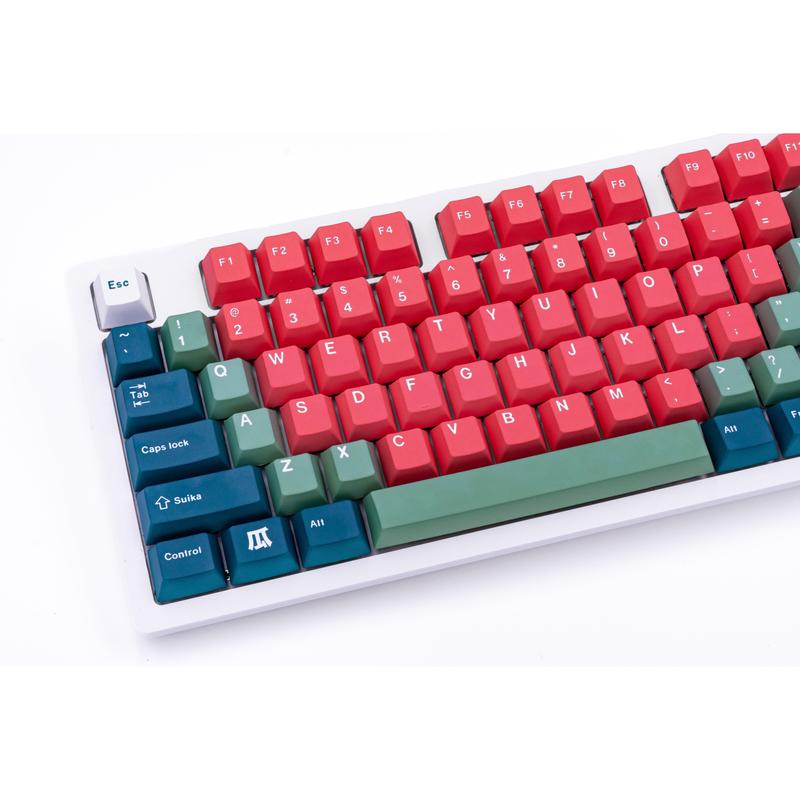SUIKA Keycaps - Red & Green keys for mechanical keyboard - decor for pc gaming and work from home desk setups - gifts for gamers