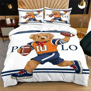 Rugby Theme Duvet Cover Set,Bear Print Suitable for Men's and Teenagers' Bedroom Athletic Lifestyle Sports Style Bedding Set,Perfect Gift for Rugby Enthusiasts,Including 1 Duvet Cover and 1 Or 2 Pillowcases (Excluding Quilt and Pillow Inserts)