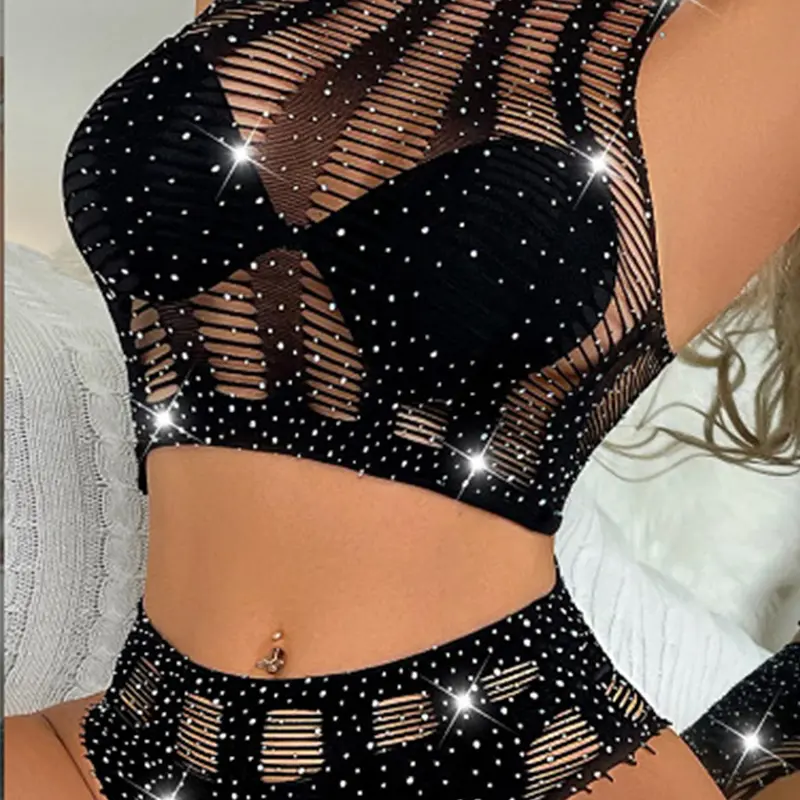 Women's Glitter Hollow Out Design Sheer Fit Lingerie Set, Fashion Breathable Comfy Lingerie for Daily Wear, Women's Underwear for All Seasons, Womenswear