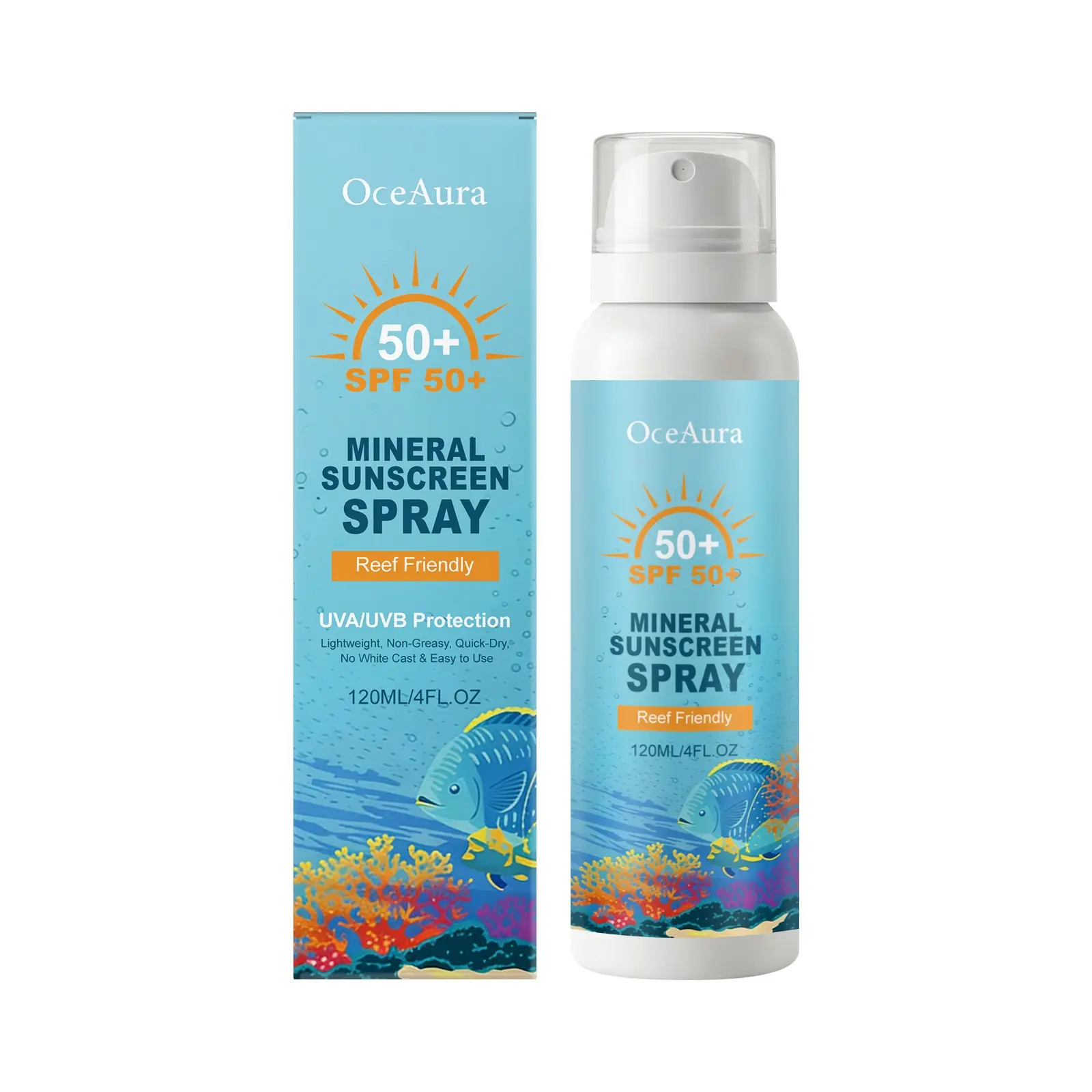 OceAura Mineral Sunscreen Spray with SPF, Outdoor Hydrating for Face & Body, Refreshing Non-Greasy Lightweight Skin Care Spray