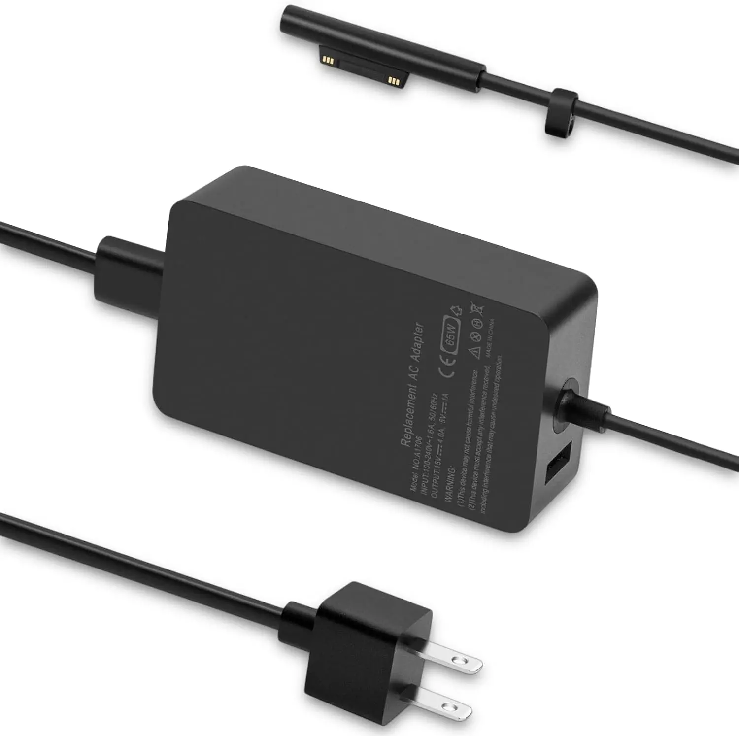 65W Surface Pro Laptop Charger AC Adapter for  Surface Pro 3, 4, 5, 6, 7, 8, 9, 10, X, Surface Book 3, 2, 1, Windows Surface Laptop 6, 5, 4, 3, 2, 1, Surface Go Tablet, with 6.2ft Power Cord