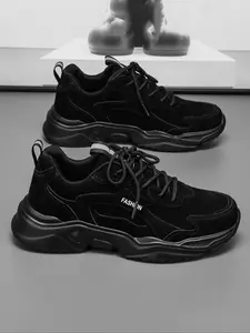 Men's Classic Low-Top Thick Sole PU Leather Casual Fashion Shoes, Letter Pattern Lace-Up Sneakers for All Seasons