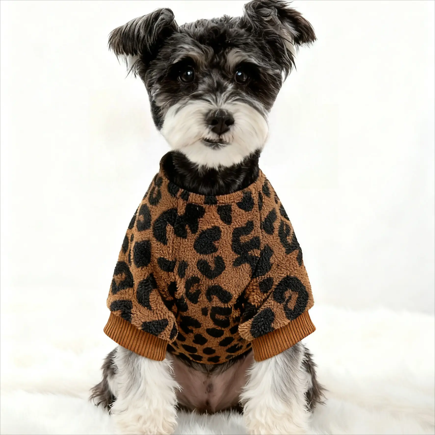 Leopard Print Dog Turtleneck Sweater - Multi-Size Stretchy Fleece Fabric, Soft, Warm Pet Winter Clothing for Small, Medium, Large Dogs