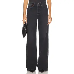 RE/DONE Originals High Rise Wide Leg Jeans in Washed Noir