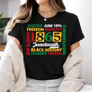 Women's Casual Short-Sleeve Sexy Style Juneteenth 1865 T-Shirt, Justice & Equality Graphic Tee, Freedom Day African American Pride Unisex Black History Apparel