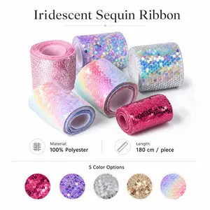 2 Yard 7cm Iridescent Scale Fabric Ribbon DIY Bow Hair Accessory Material, Performance Costume Accessories Cartoon Doll Supplies Sparkle Sequins