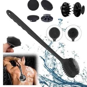Silicone Body Brush Set, 4 Counts/set Long Handle Back Cleaning Brush & Shower Brush & Hair Washing Brush & Face Washing Brush, Exfoliating Shower Scrubber, Bathing Accessories