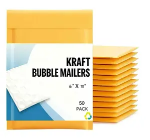 Kraft Bubble Mailers 6x10 Inch 50 Pack Usable Size 6x9 Inch Yellow Padded Envelopes #0 Small Business Mailing Packages Self Sealing Tear Resistant Boutique Shipping Bags for Jewelry Supplies