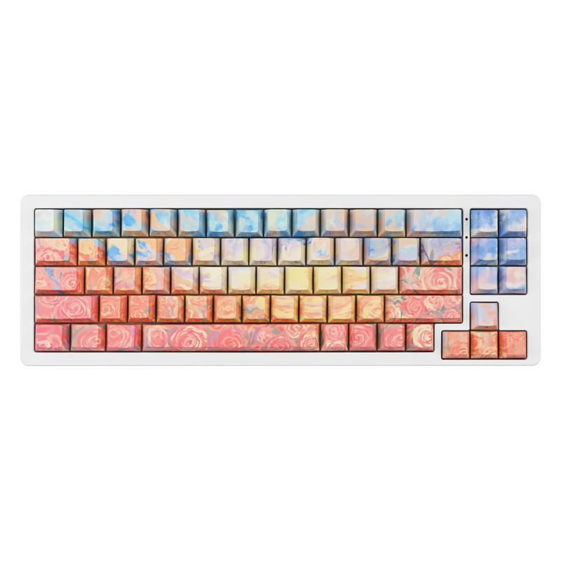 Rose Coast Gradient Oil Painting Style PBT Keycaps Compatible with 61/64/87/104/108 Cherry Switches Side-Engraved Transparent Keycaps Five-Sided Dye-Sublimation Custom Mechanical Keycaps Wear-Resistant Non-Transparent