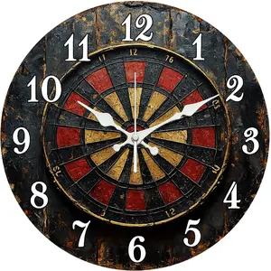 Dartboard Wall Clock Wooden Wall Clock Silent Clock Battery Operated (Battery Not Included) Home Decor Perfect for Valentine's Day Easter St. Patrick's Day Halloween Christmas and More. Holiday Decor The Perfect Gift.