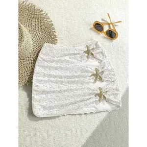 Sea star decoration bikini ruffle swimsuit skirt, fashionable women's beachwear, comfortable flat design, perfect for summer wearRAIMENTRY