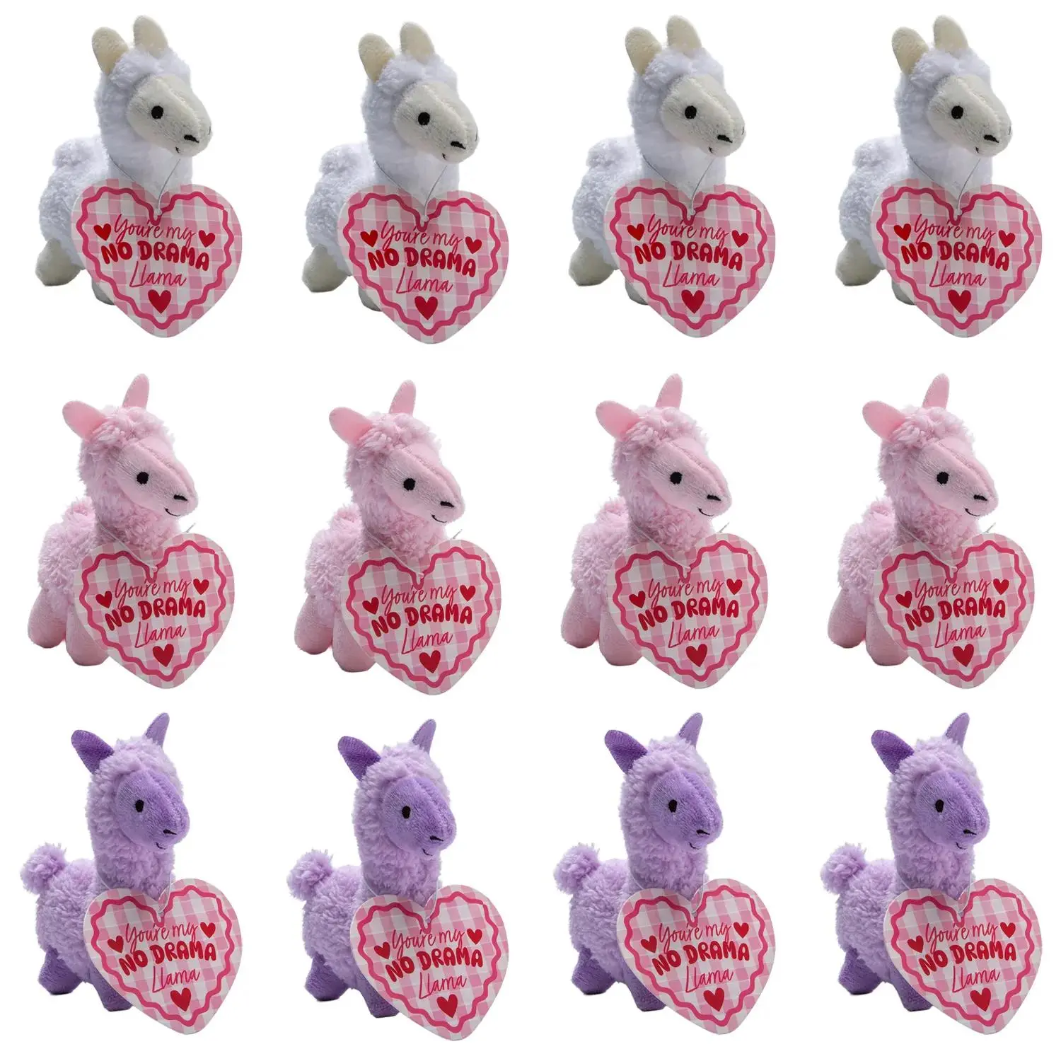 Llama Stuffed Animal Valentine Exchange Set - 12 Cuddly Plush Design Toys with Soft Adorable Features and Matching Cards, Cuddly Stuffed Animals