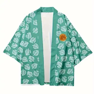 Women's Leaf Print Pink Sweet Haori Kimono Game Animal Cosplay Costume Men Green Japanese Traditional Costume Yukata Streetwear
