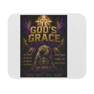 God's Grace Lion Cross mouse pad | Christian faith scripture desk mat