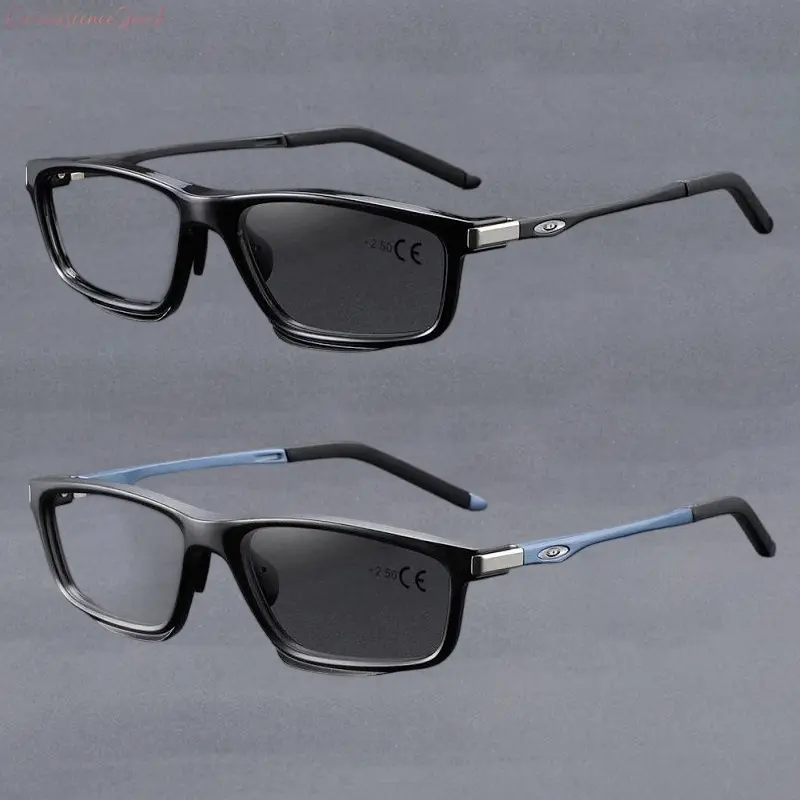 2/1-Pack Unisex Multifocal Photochromic Reading Glasses - Progressive Blue Light Blocking Al-Mg Sports Frame, High Definition Presbyopia Eyeglasses with Light Adaptive Lenses for Daily Wear, Driving Wear