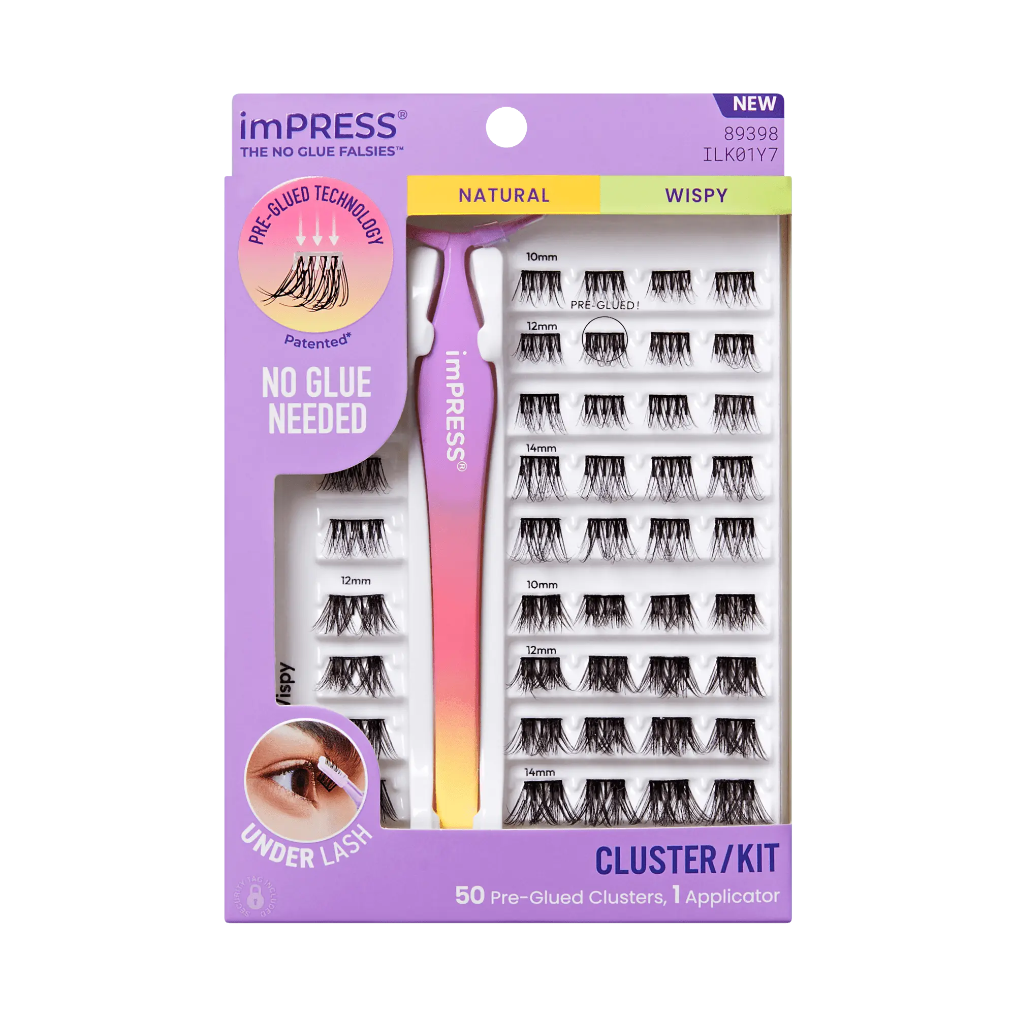 Impress Falsies Pre-Glued False Eyelashes Starter Kit - Natural & Wispy | 50 Lash Clusters, With Applicator, 10mm-14mm