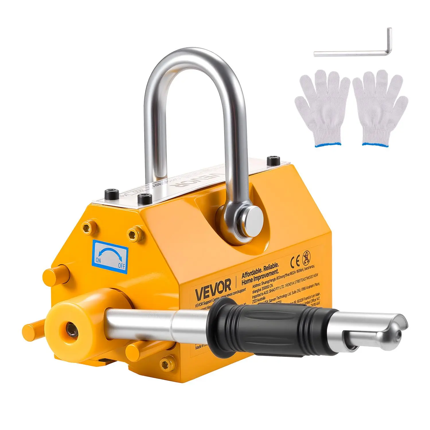 【summerfinds】VEVOR Permanent Magnetic Lifter, 880 lbs Pulling Capacity N42 Neodymium Magnet with Release Handle, Steel Hook & Handwear, Heavy-Duty for Engineering, Metal Plate Lifting, Father's Day Gift,dorm essentials,home decor