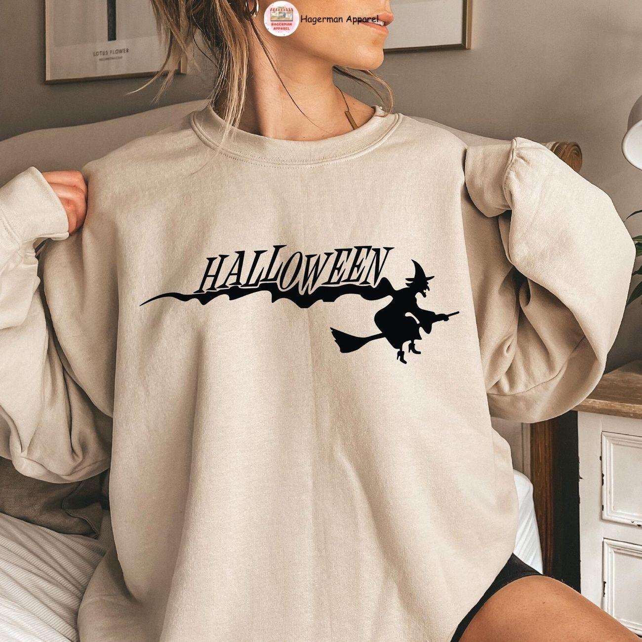 Halloween Witch Sweatshirt, Spooky Season Graphic , Cute Flying Witch Sweatshirt, Witch Halloween, WFull Size, Soft Cotton.