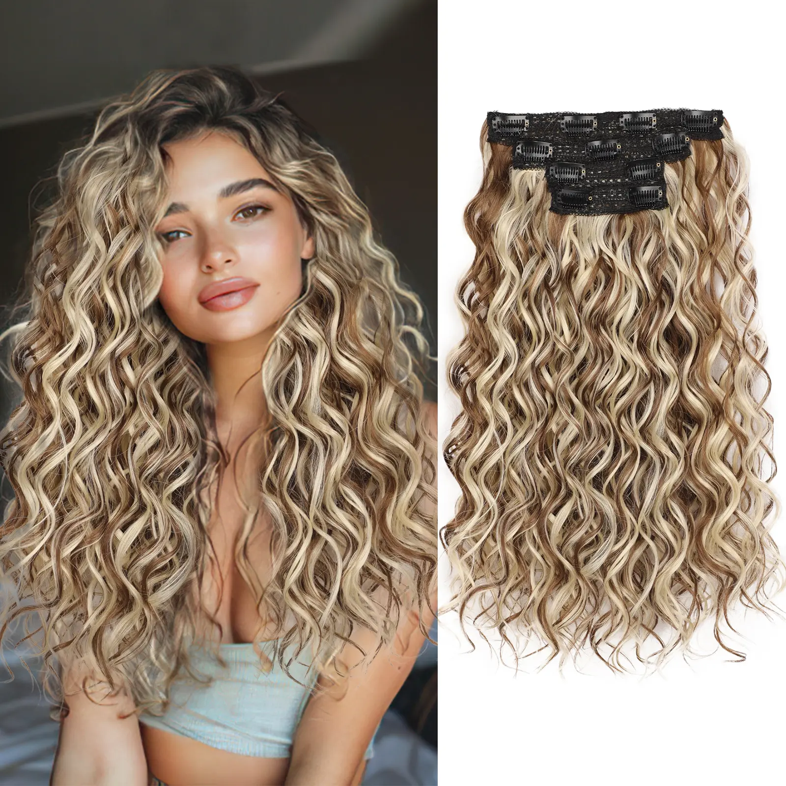 Curly Hair Extensions, 4Pcs Clip in Hair Extensions 16inch  display picture 2
