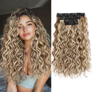 Curly Hair Extensions, 4Pcs Clip in Hair Extensions 16inch Short Soft Natural Hairpiece Lace Weft Curly Wave Clip Ins Extensions Invisible for Women High Stretching Comfortable No Damage Ponytail Hairstyle