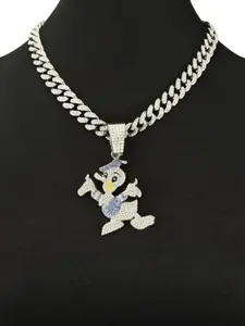Rhodium Plated Cartoon Duck Pendant Necklace, Unisex Couple Jewelry, Hip-Hop Style, Unique Design, Perfect Gift for Him/her