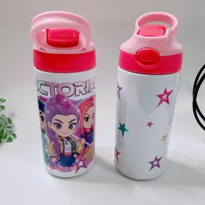 Custom name Flip Top Lid Must-Have Drinkware for Kids with Cute Characters and Stars Design