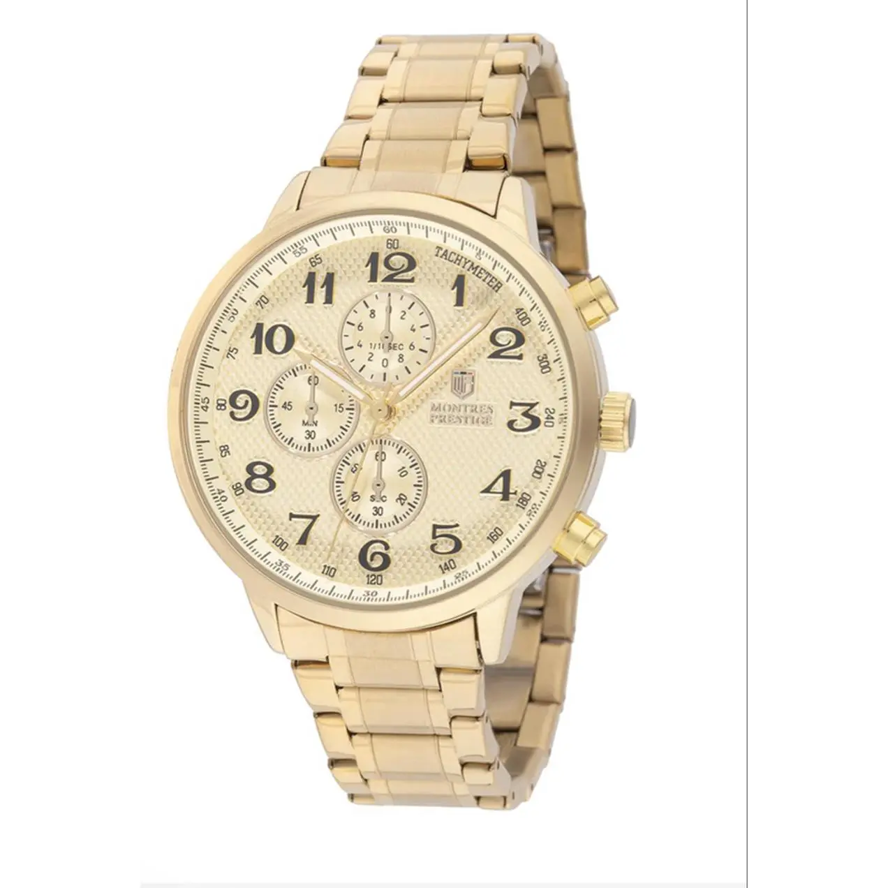 Montres Prestige MPW-0318 Gold Tone Chronograph Watch with Subdials and Tachymeter