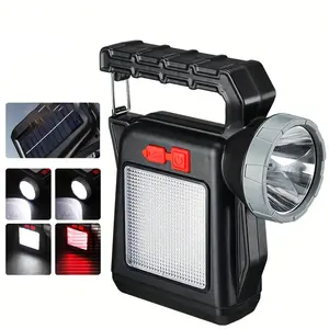 Solar powered handheld flashlight, USB rechargeable LED flashlight, portable work light, multifunctional camping light, with dual light source side light, for outdoor, camping, running, work emergency, Waterproof durable flashlight