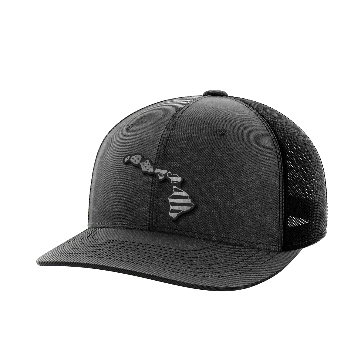 Hawaii United Hats Premium Leather Patch Trucker Hat 6 Panel Mesh Back Snapback