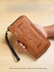 New Trendy Men's Long Wallet, Multi-Card Slot Handheld Bag, Zipper Phone Case, Soft Leather Business Portable Unisex, Business Wallets, Business Style Wallet
