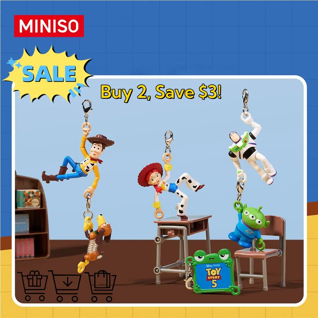 MINISO x Disney Pixar Toy Story Climbing Character Bag Charm | Cute Hanging Keychain Pendant for Backpacks, Keys, Purses & Gifts, Back To School, Kawaii Backpack Accessory, Back To School Haul