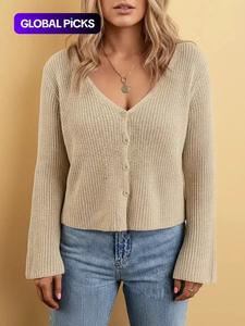 women's plain cardigan, casual long sleeve v neck cardigan for summer, lady fashion minimalist women's knitwear for daily wear, cardigans, cardigans for women, elegant classy tops, womenswear, sweater knitwear