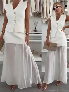 Women's Solid Color Vest Sleeveless Top & Skirt Two-piece Set, Minimalist Elegant Basic Fashion Casual Lounge Set, Chic Skirt Sets for Daily Outdoor Wear, Ladies Clothes for All Seasons