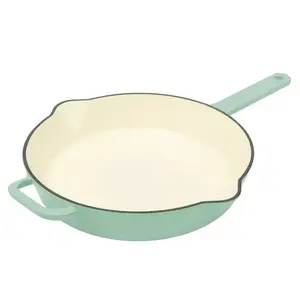 12-Inch Enameled Cast Iron Skillet Oven Safe, Green