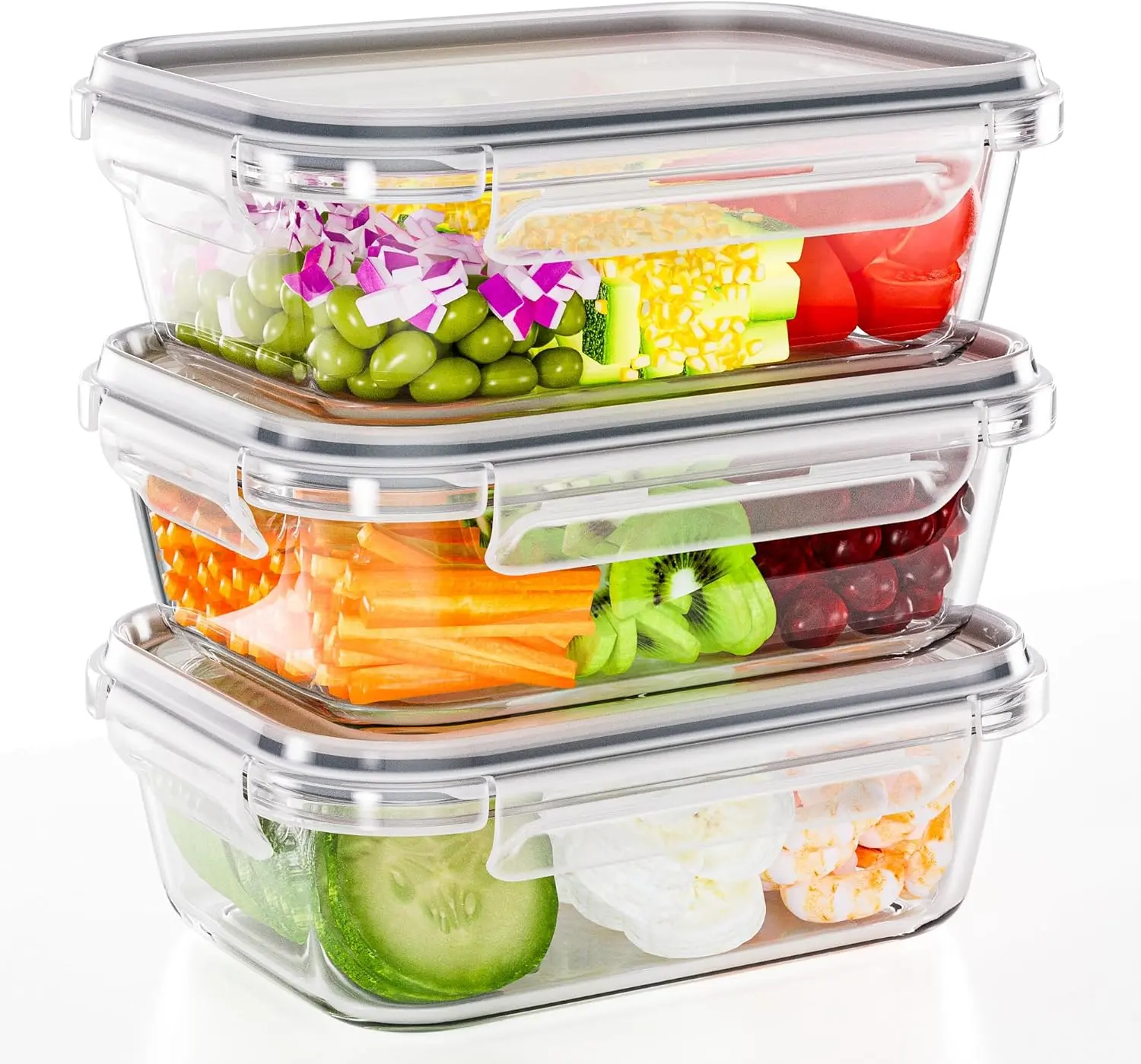 TUSEASY 3-Pack (35oz) Borosilicate Glass Food Storage  with BPA-Free Leakproof , Kitchen Utensils Compatible with Microwave, Oven, Dishwasher, Three-Pack fruit salad bar fridge oat container veggie strainer- large enamel grease saver snap-on bread box for